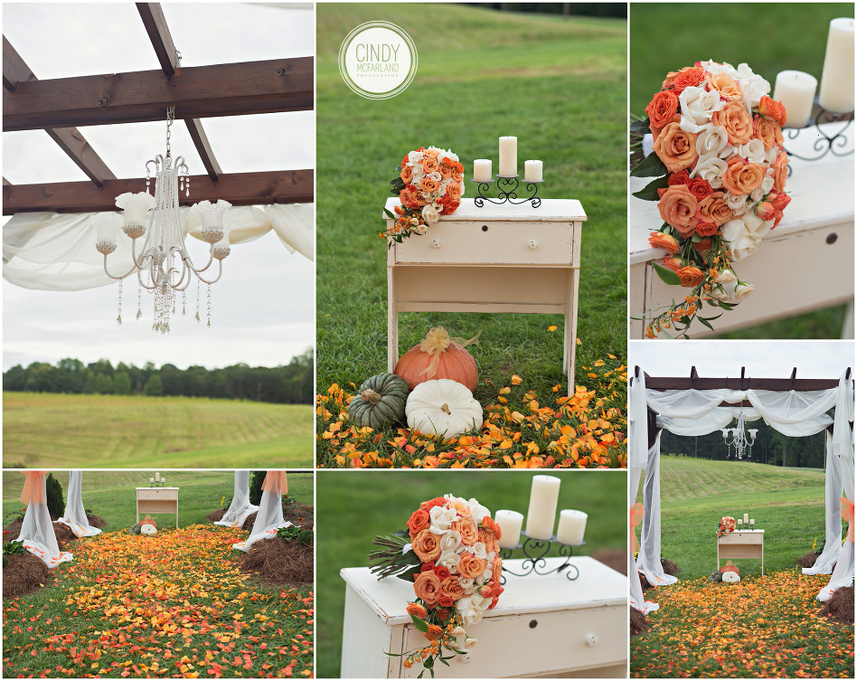 fall themed wedding details featuring orange and yellow florals